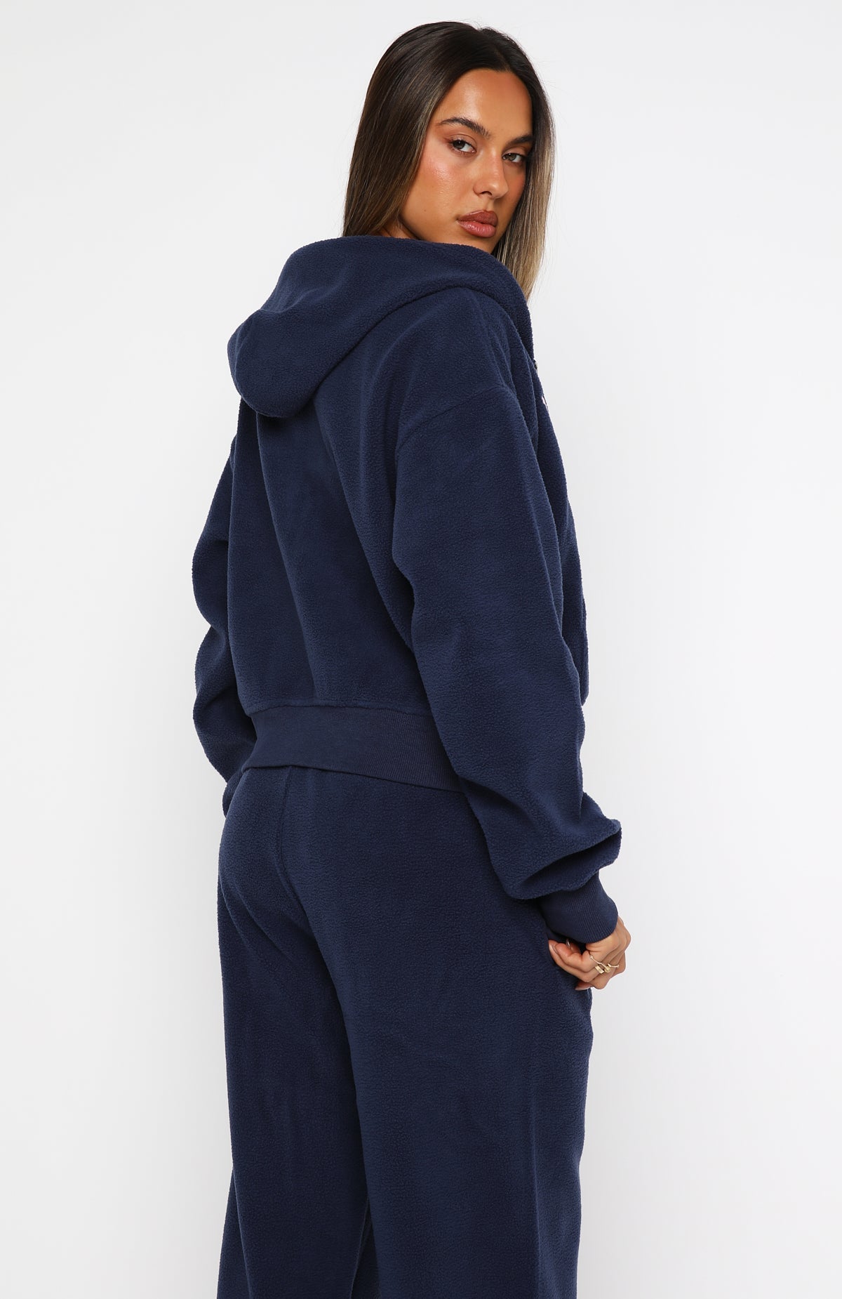 Just For Now Fleece Boxy Zip Front Hoodie NavyS/M