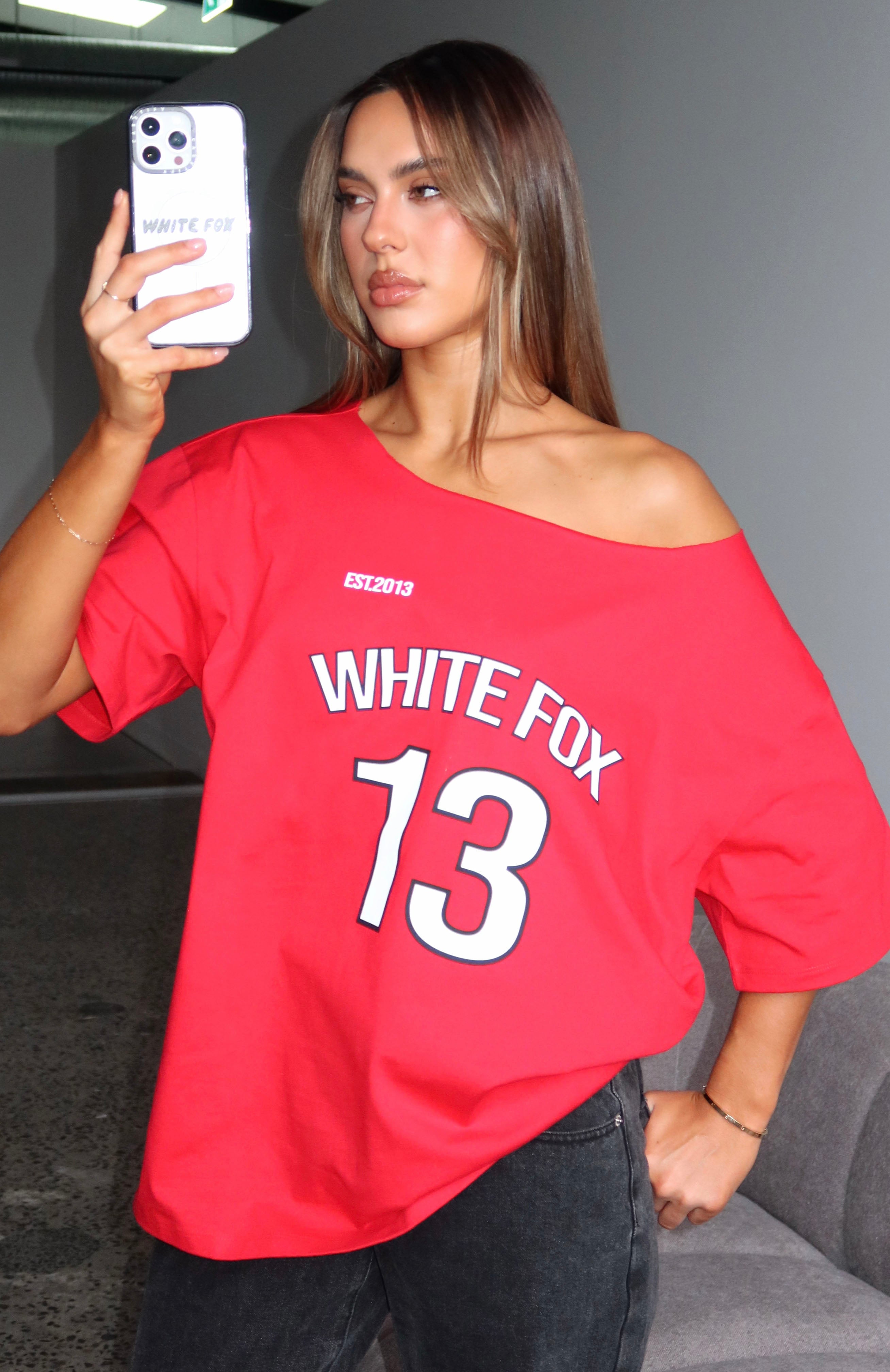 Latest Passion Off Shoulder Oversized Tee RedXXS/XS