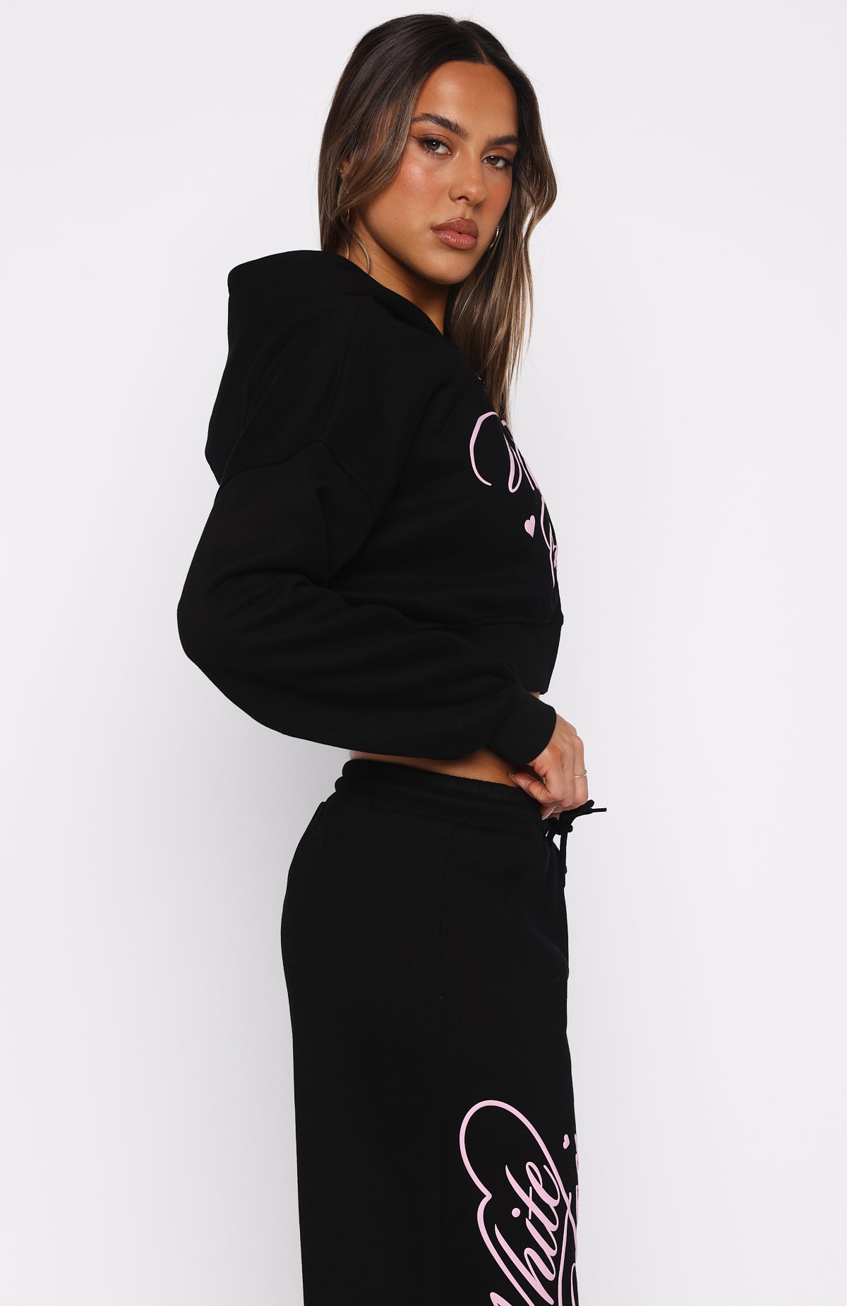 Love You Regardless Cropped Zip Front Hoodie BlackXS/S