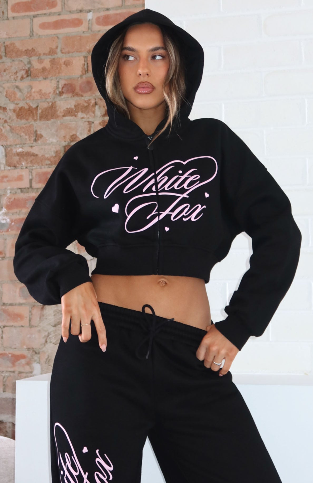 Love You Regardless Cropped Zip Front Hoodie Black3XS/XXS