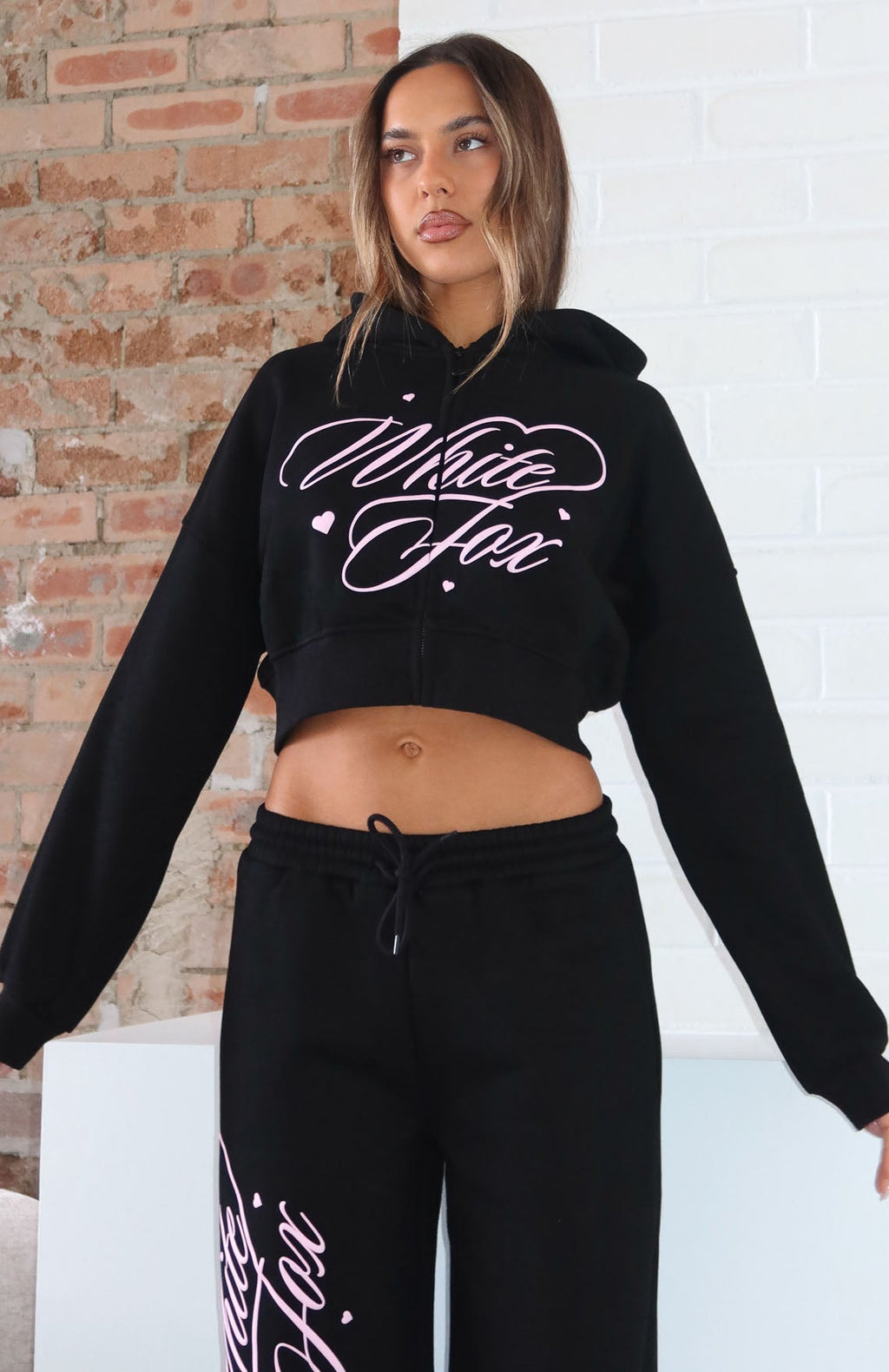 Love You Regardless Cropped Zip Front Hoodie BlackL/XL