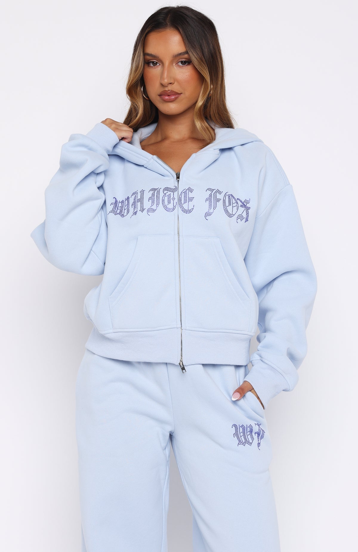Lucky Ones Boxy Zip Front Hoodie Baby BlueXXS/XS