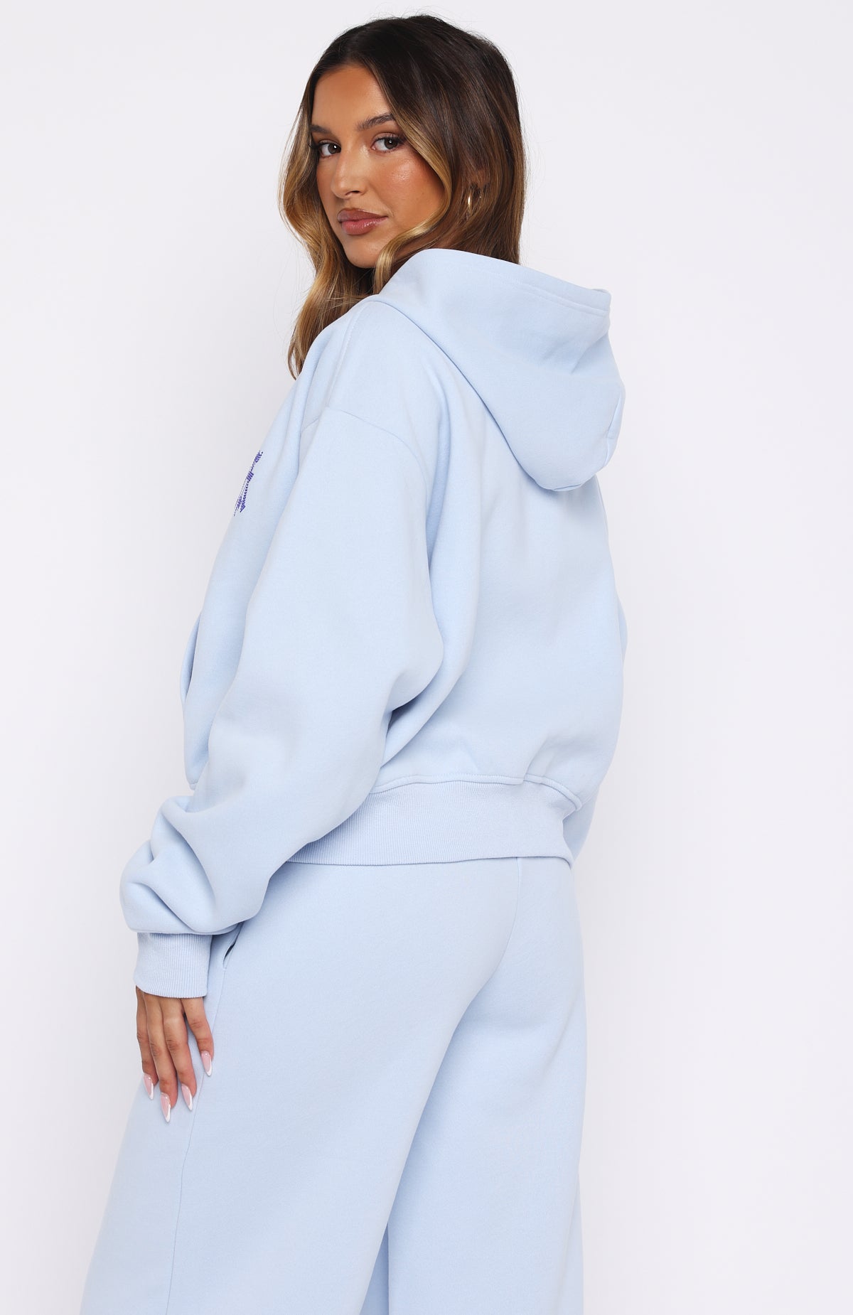 Lucky Ones Boxy Zip Front Hoodie Baby BlueS/M