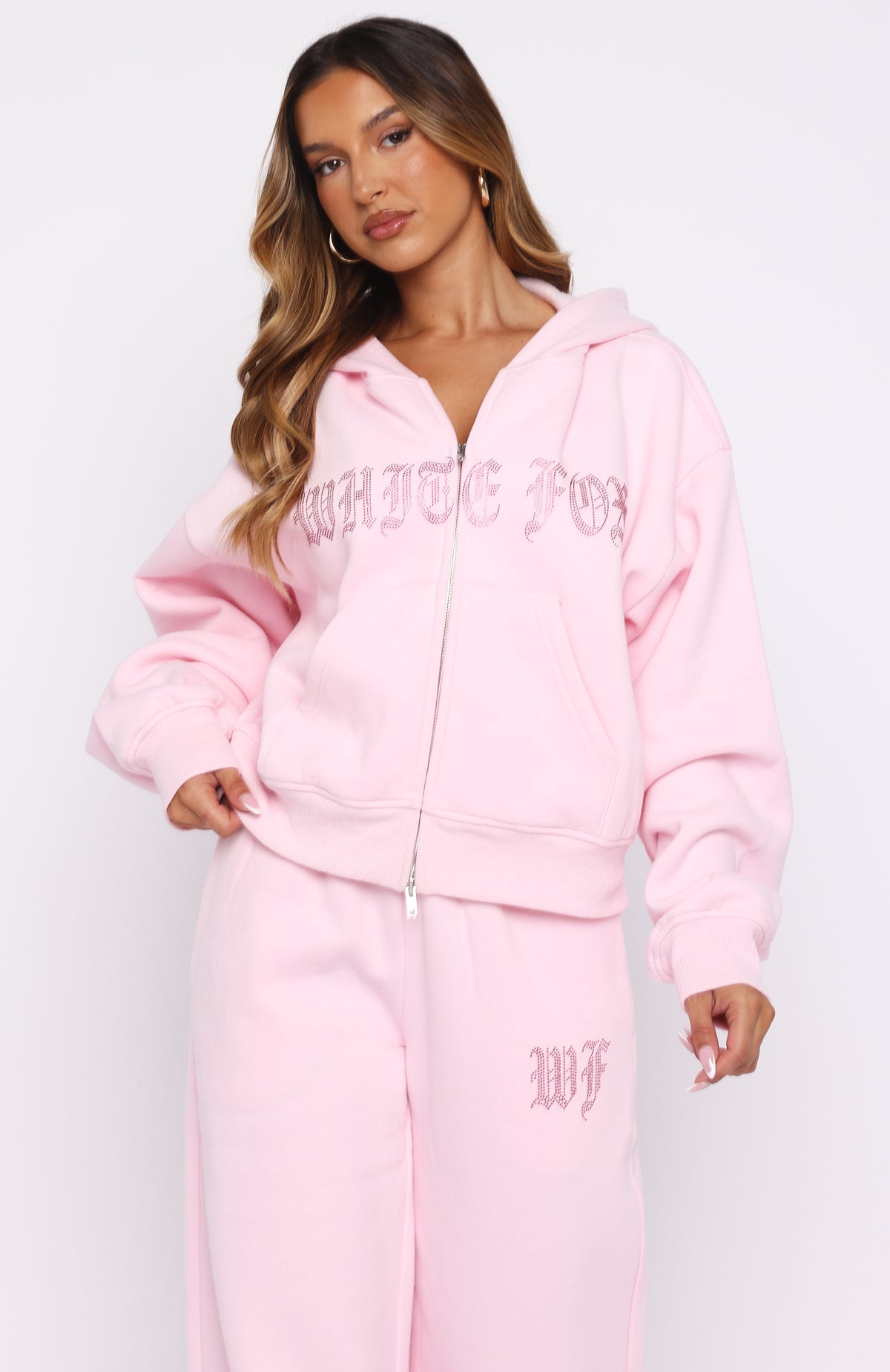 Lucky Ones Boxy Zip Front Hoodie PinkXXS/XS