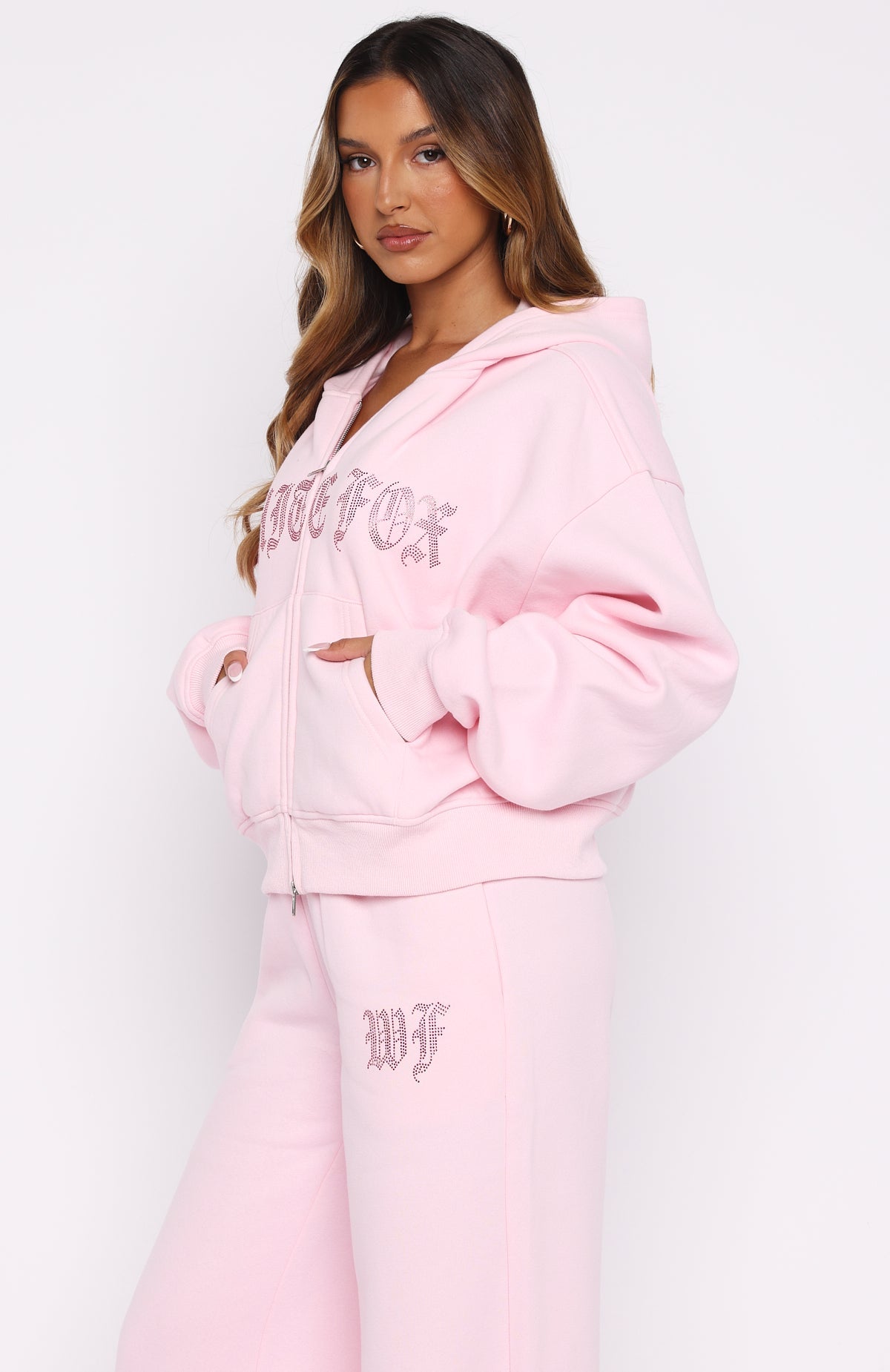 Lucky Ones Boxy Zip Front Hoodie PinkXS/S