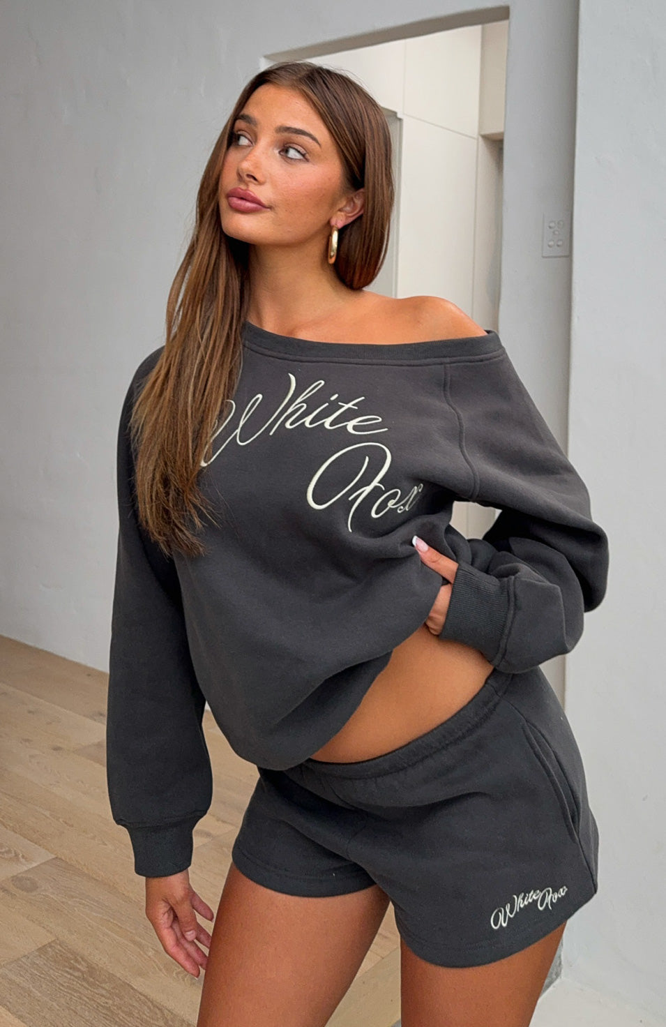 Lucky Thirteen Elsa Off Shoulder Sweater CharcoalL/XL
