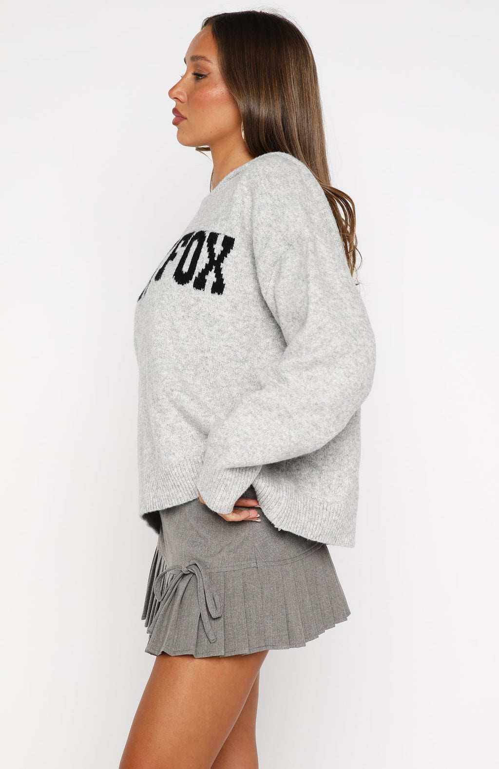 Off To Better Things Oversized Knit Hoodie Light GreyS/M