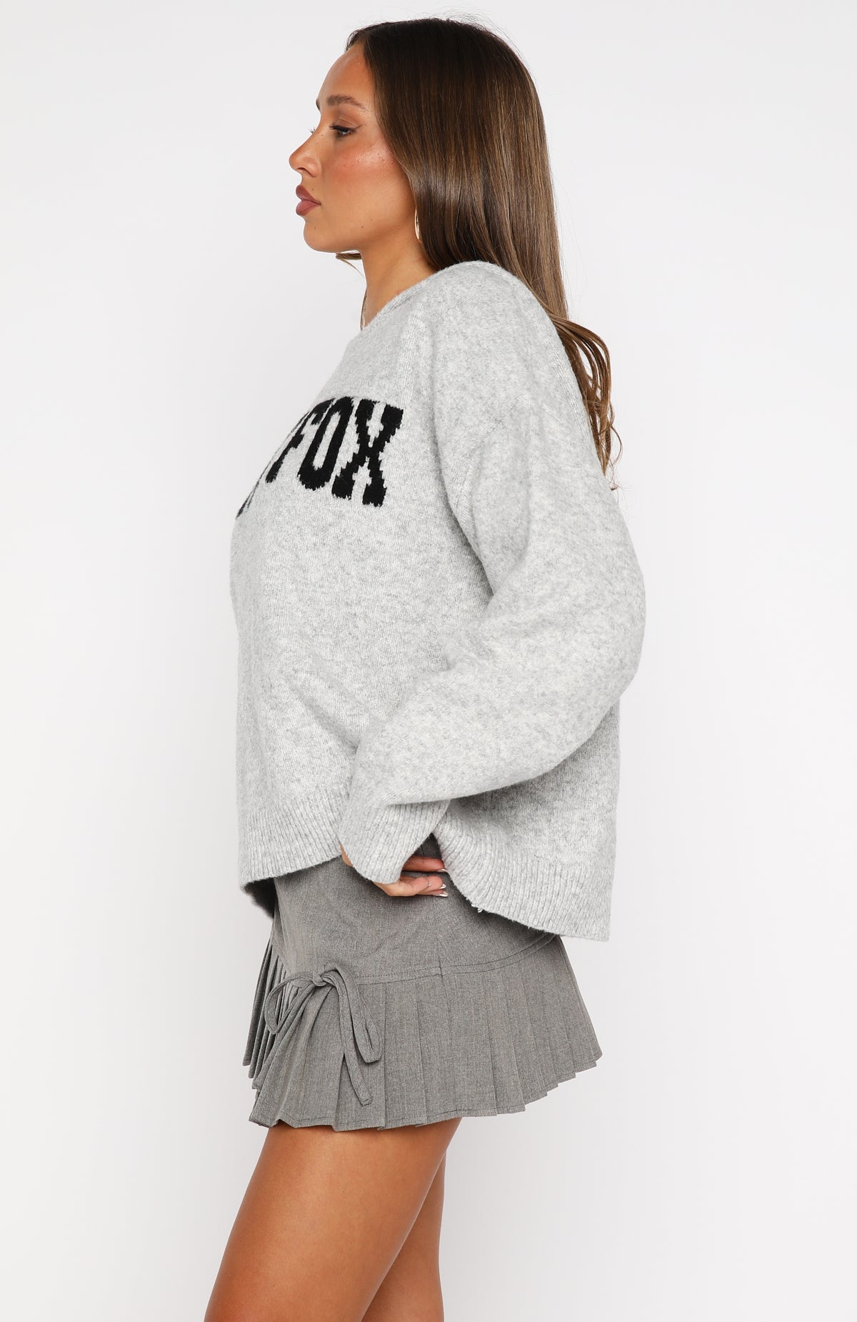 Off To Better Things Oversized Knit Hoodie Light GreyS/M