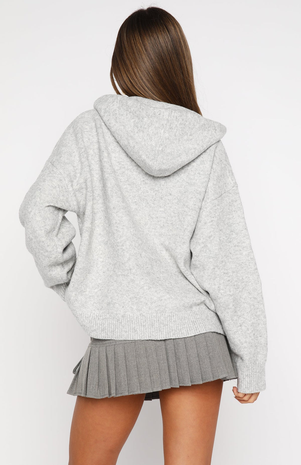 Off To Better Things Oversized Knit Hoodie Light GreyM/L