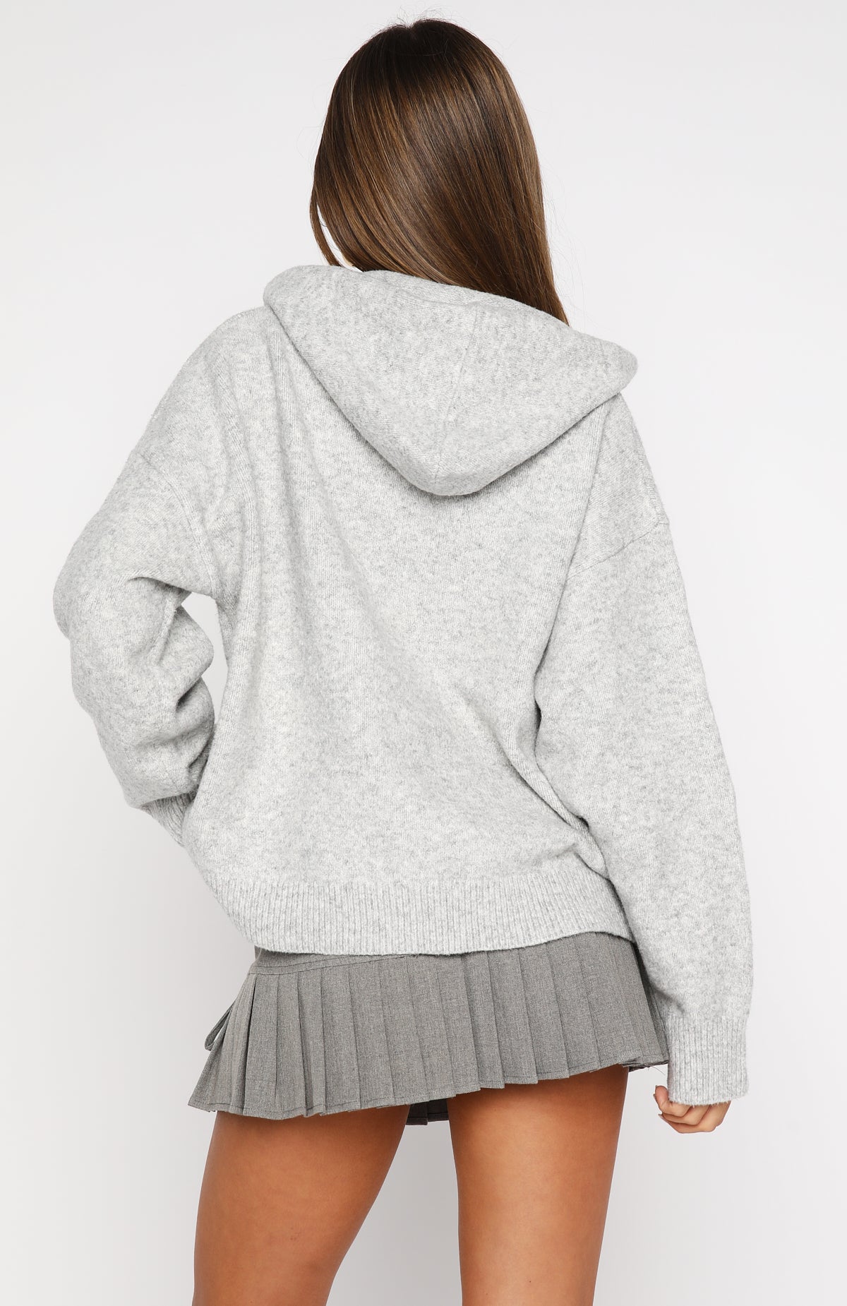 Off To Better Things Oversized Knit Hoodie Light GreyM/L