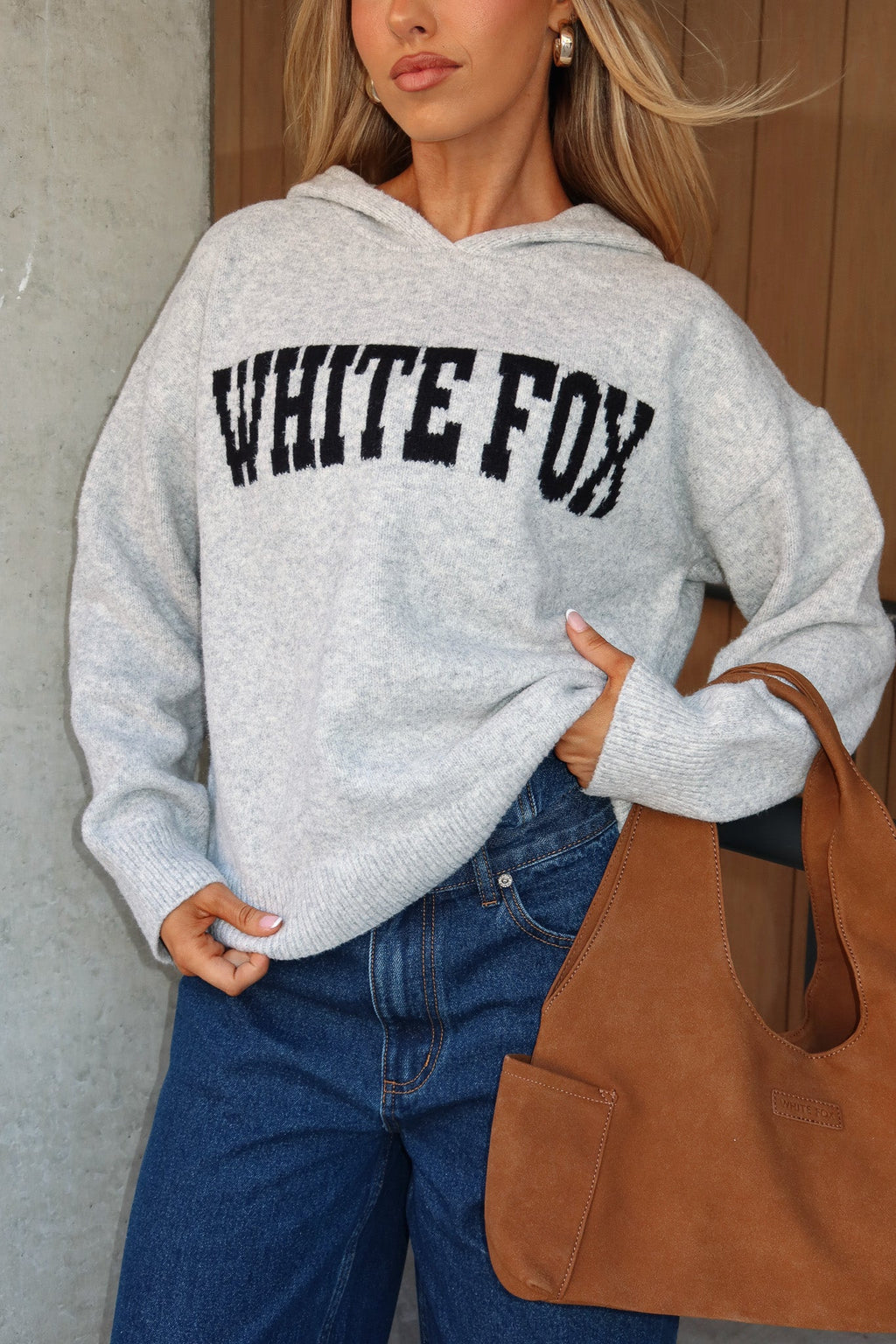 Off To Better Things Oversized Knit Hoodie Light GreyXXS/XS