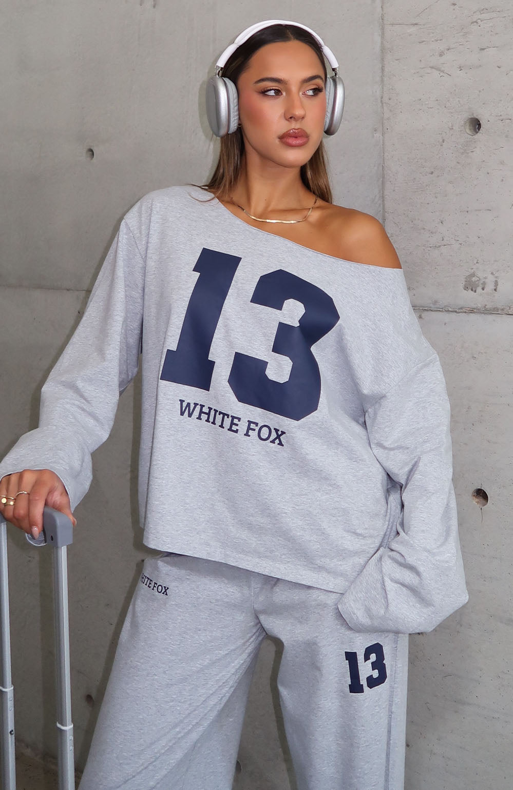 Only One Left Off Shoulder Oversized Long Sleeve Tee Grey MarleL/XL