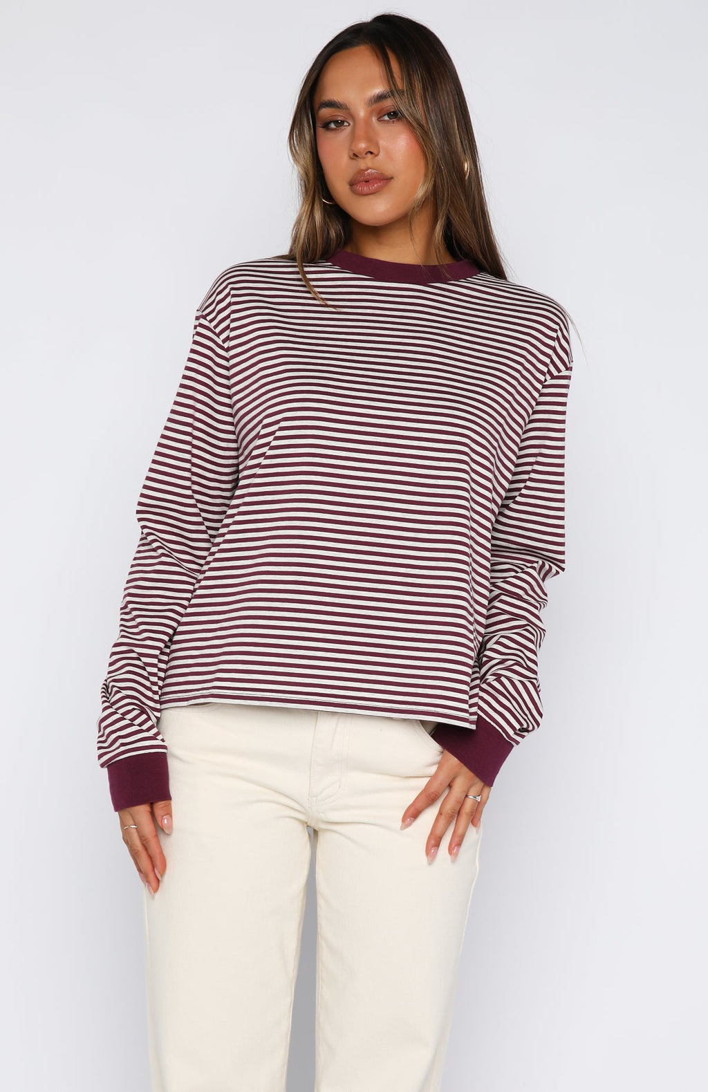 Touchdown Long Sleeve Tee Plum StripeL/XL