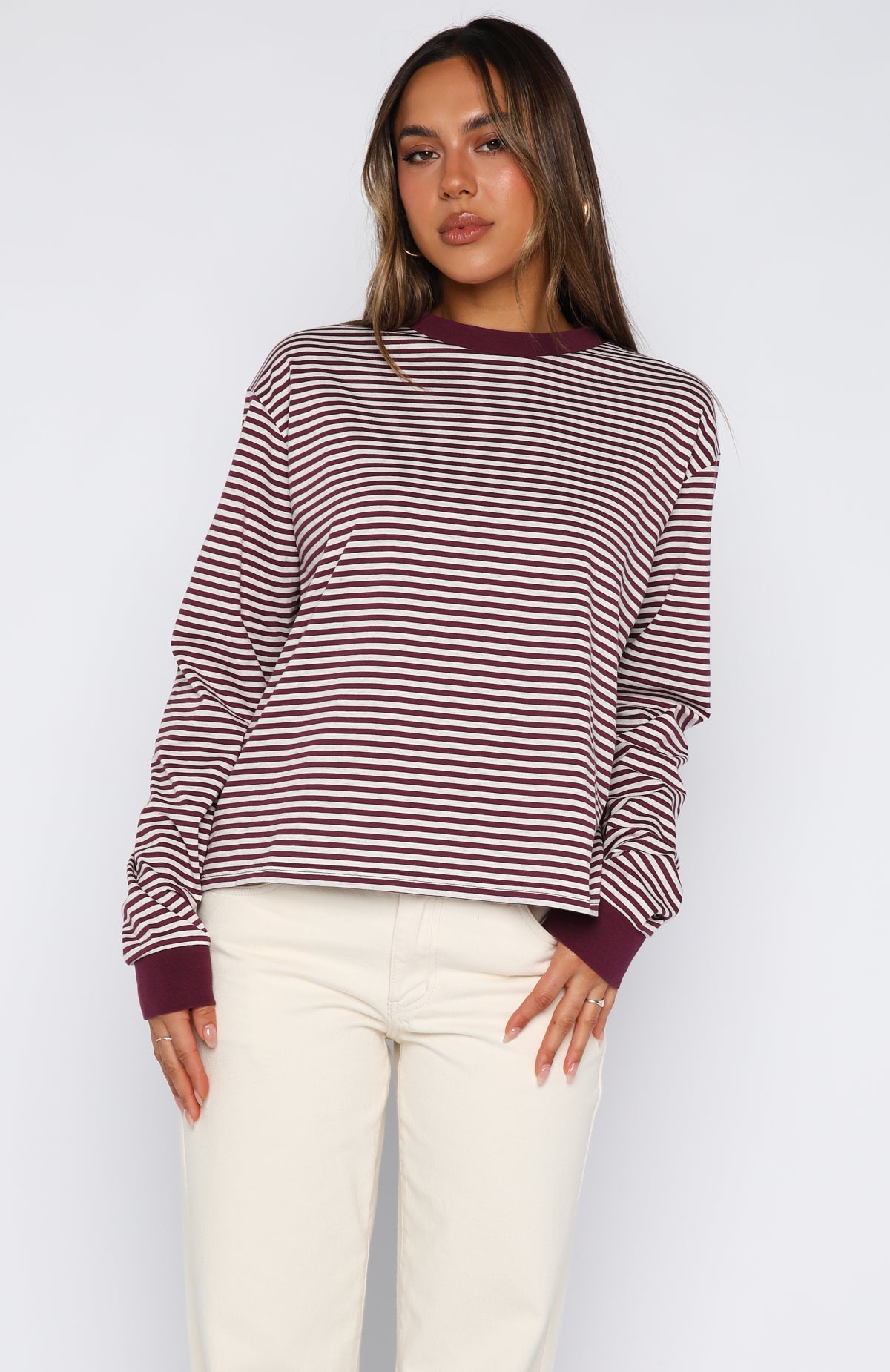 Touchdown Long Sleeve Tee Plum StripeL/XL