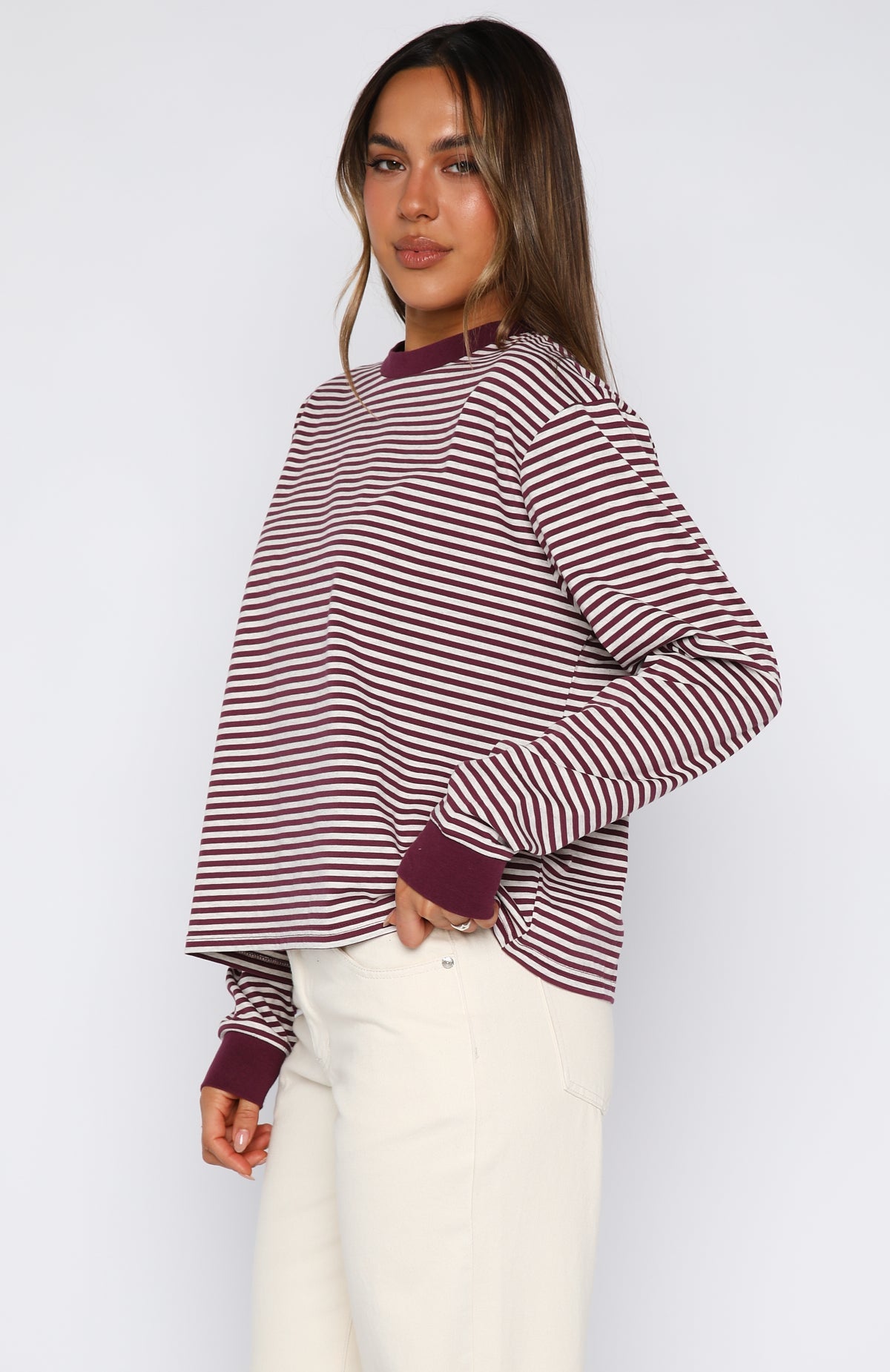 Touchdown Long Sleeve Tee Plum StripeXS/S