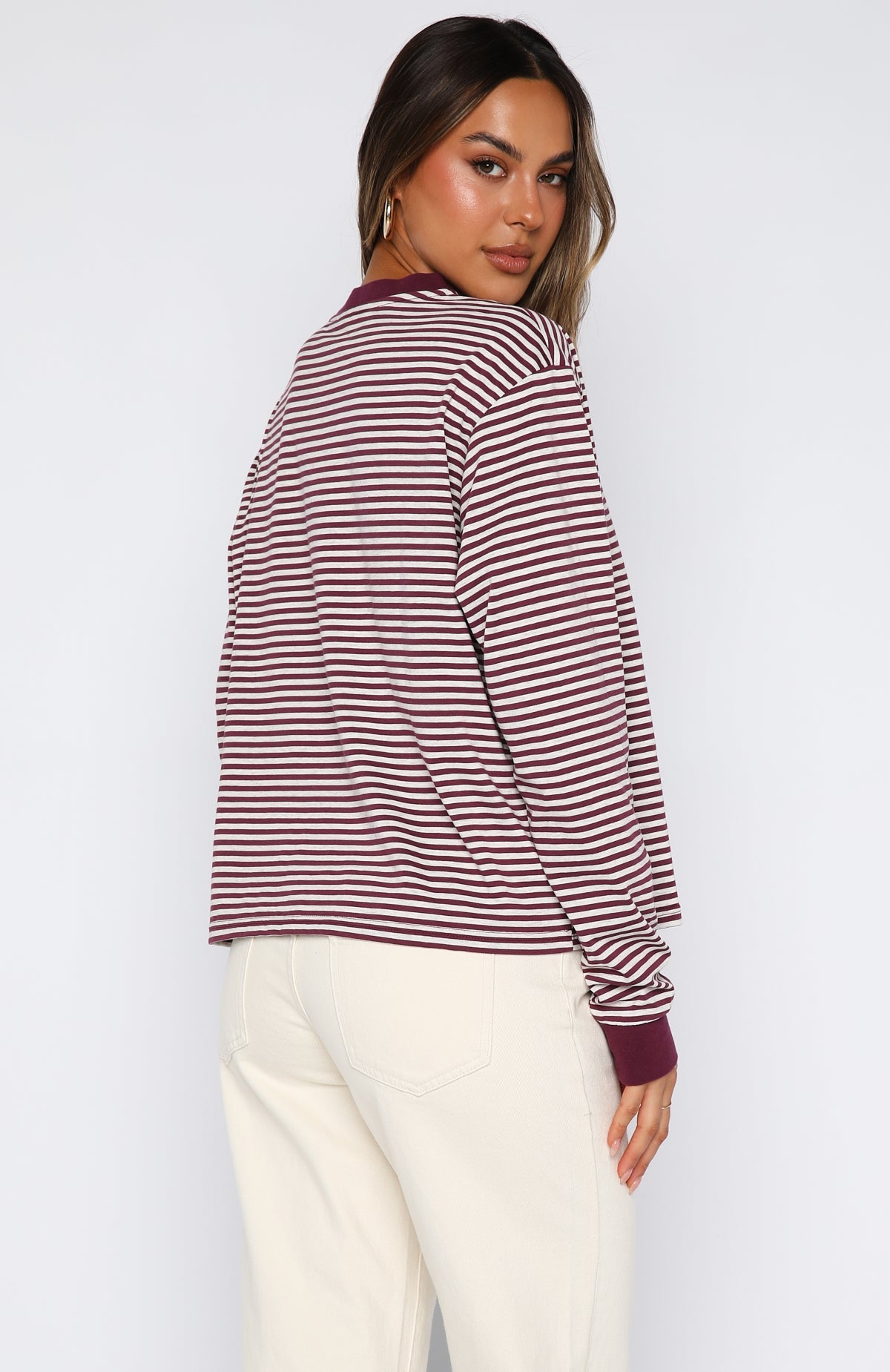 Touchdown Long Sleeve Tee Plum StripeS/M