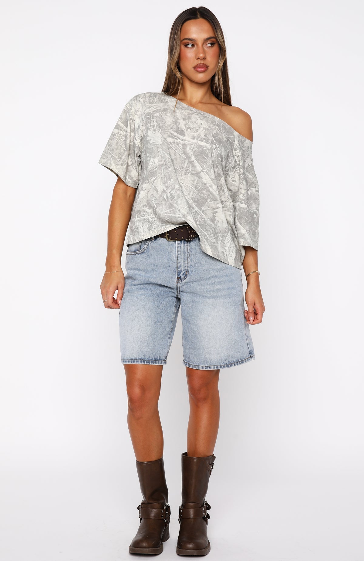 Travel The World Off Shoulder Oversized Tee Light CamoL/XL