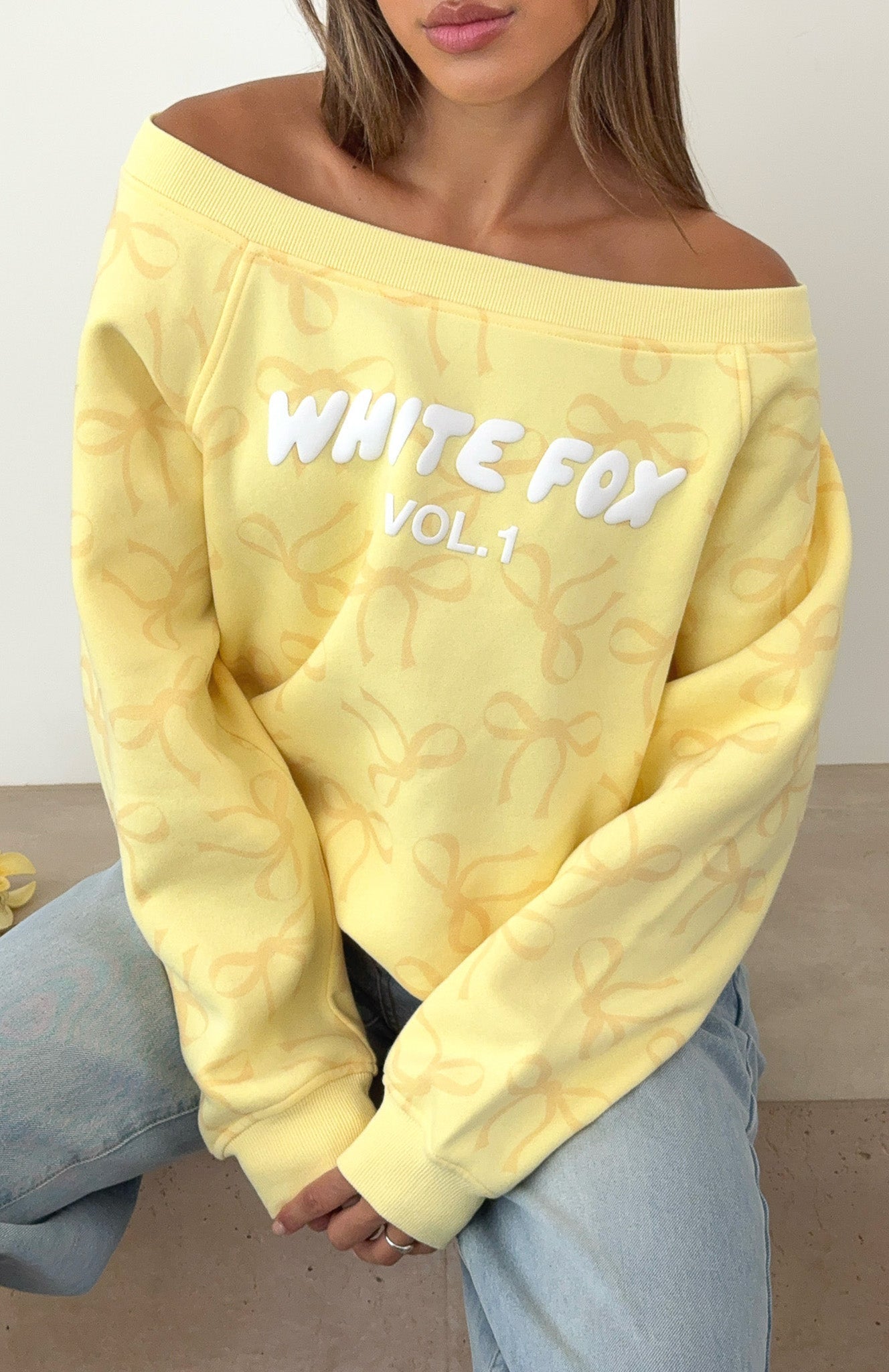 Vol. 1 Off Shoulder Printed Sweater Lemon BowXXS/XS
