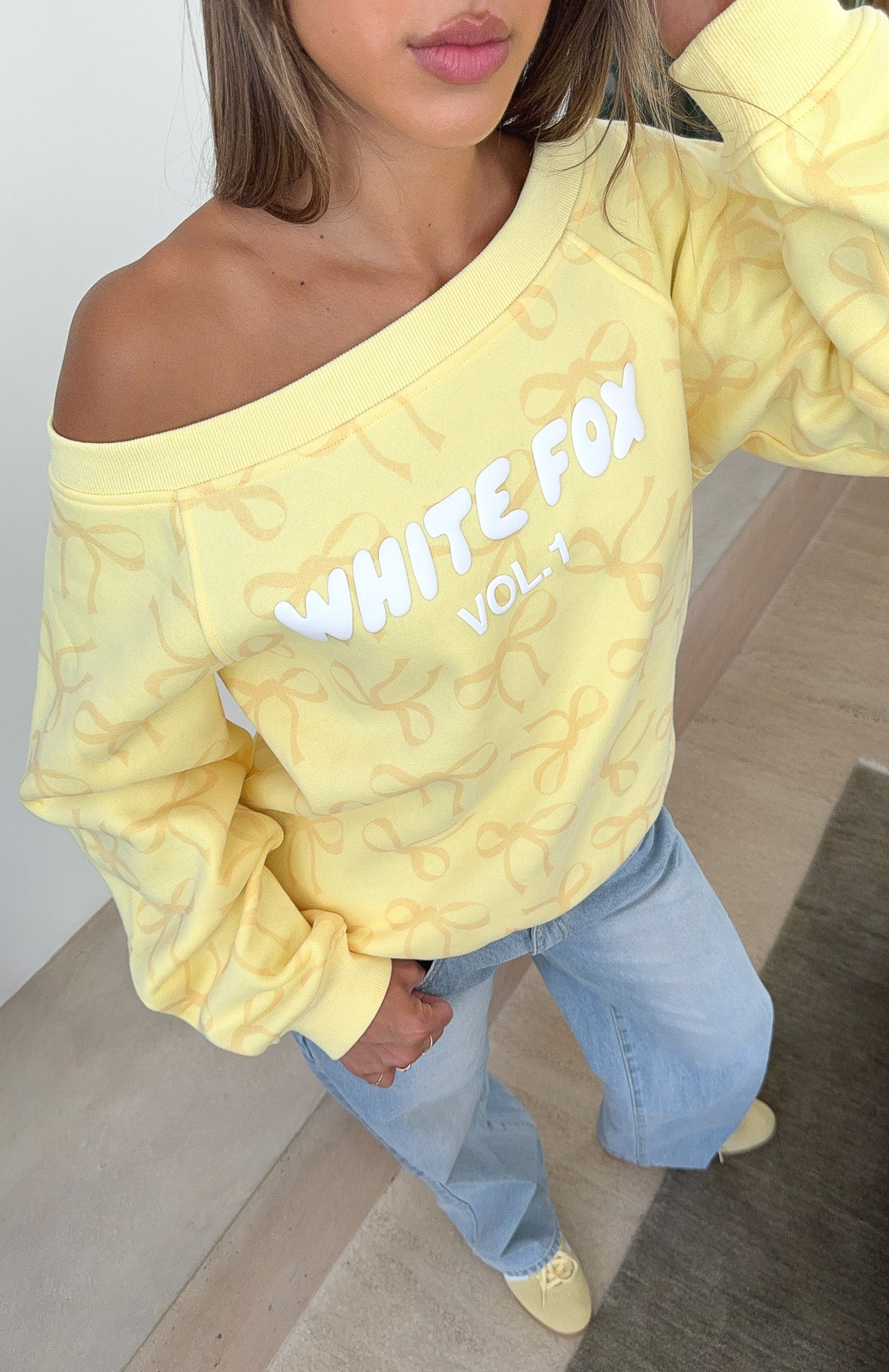 Vol. 1 Off Shoulder Printed Sweater Lemon Bow3XS/XXS