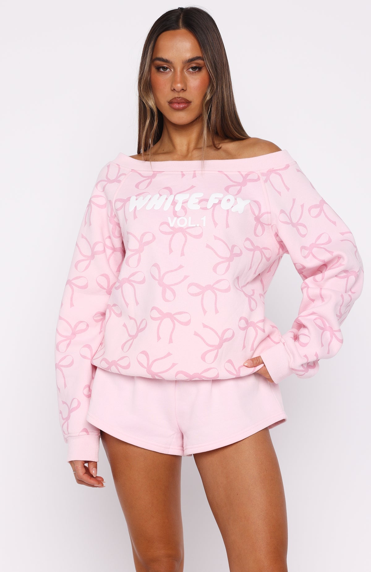 Vol. 1 Off Shoulder Printed Sweater Posy BowXXS/XS