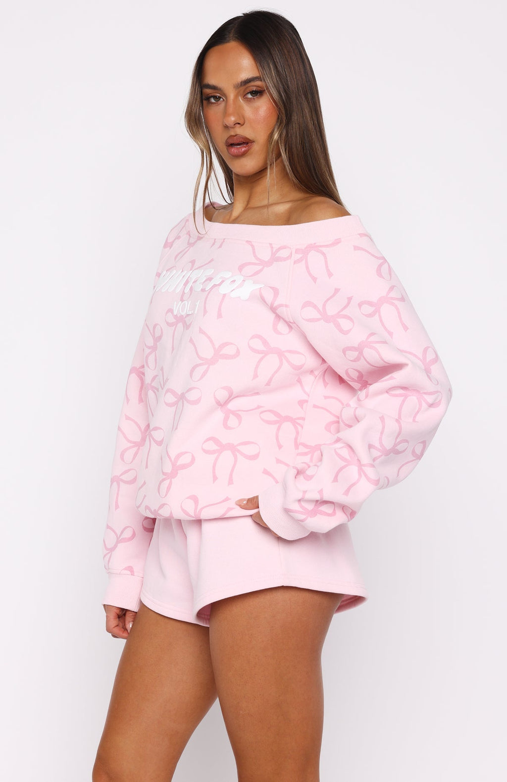 Vol. 1 Off Shoulder Printed Sweater Posy BowXS/S