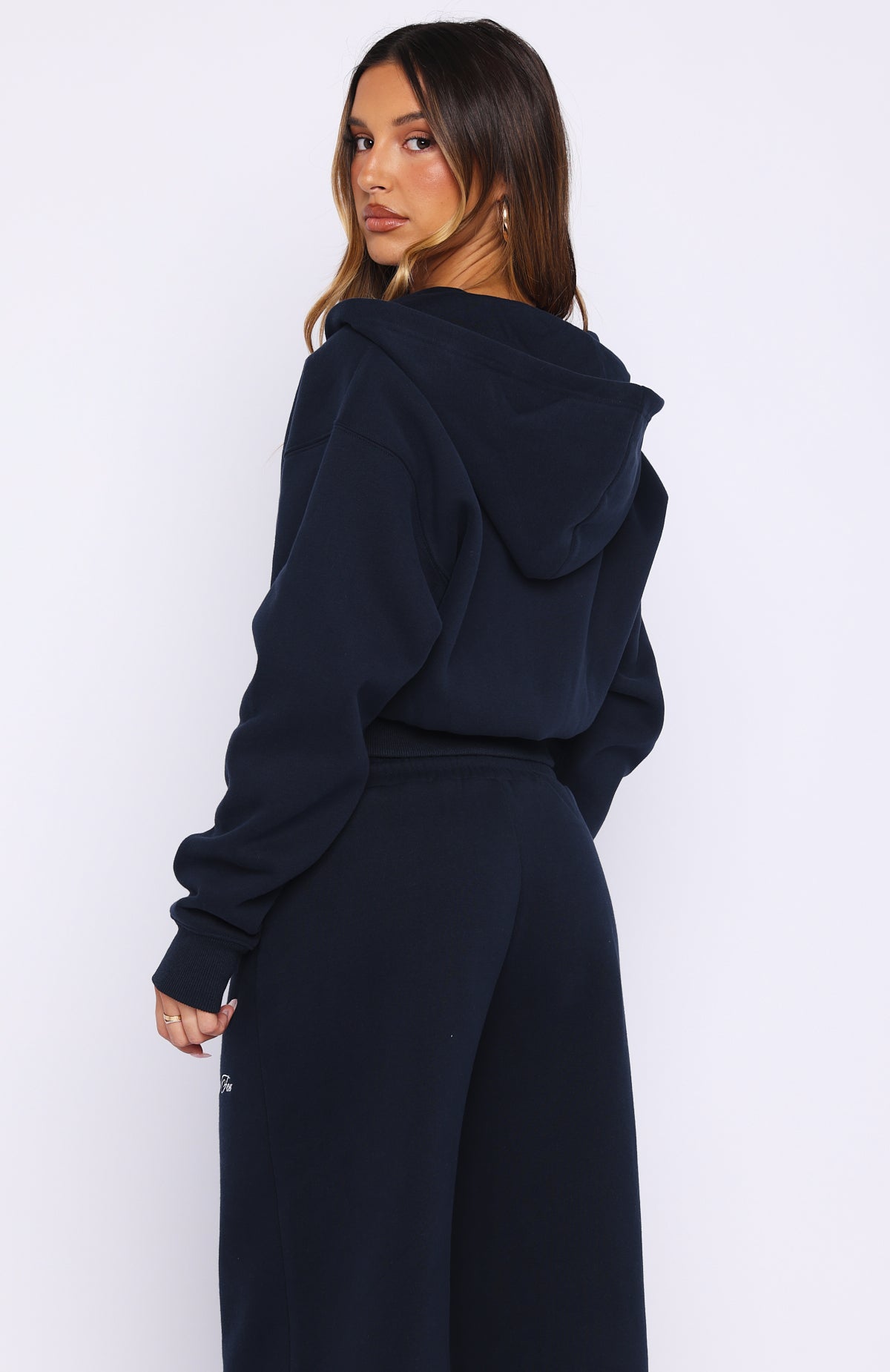 Wishing For It Cropped Cinched Zip Front Hoodie NavyS/M