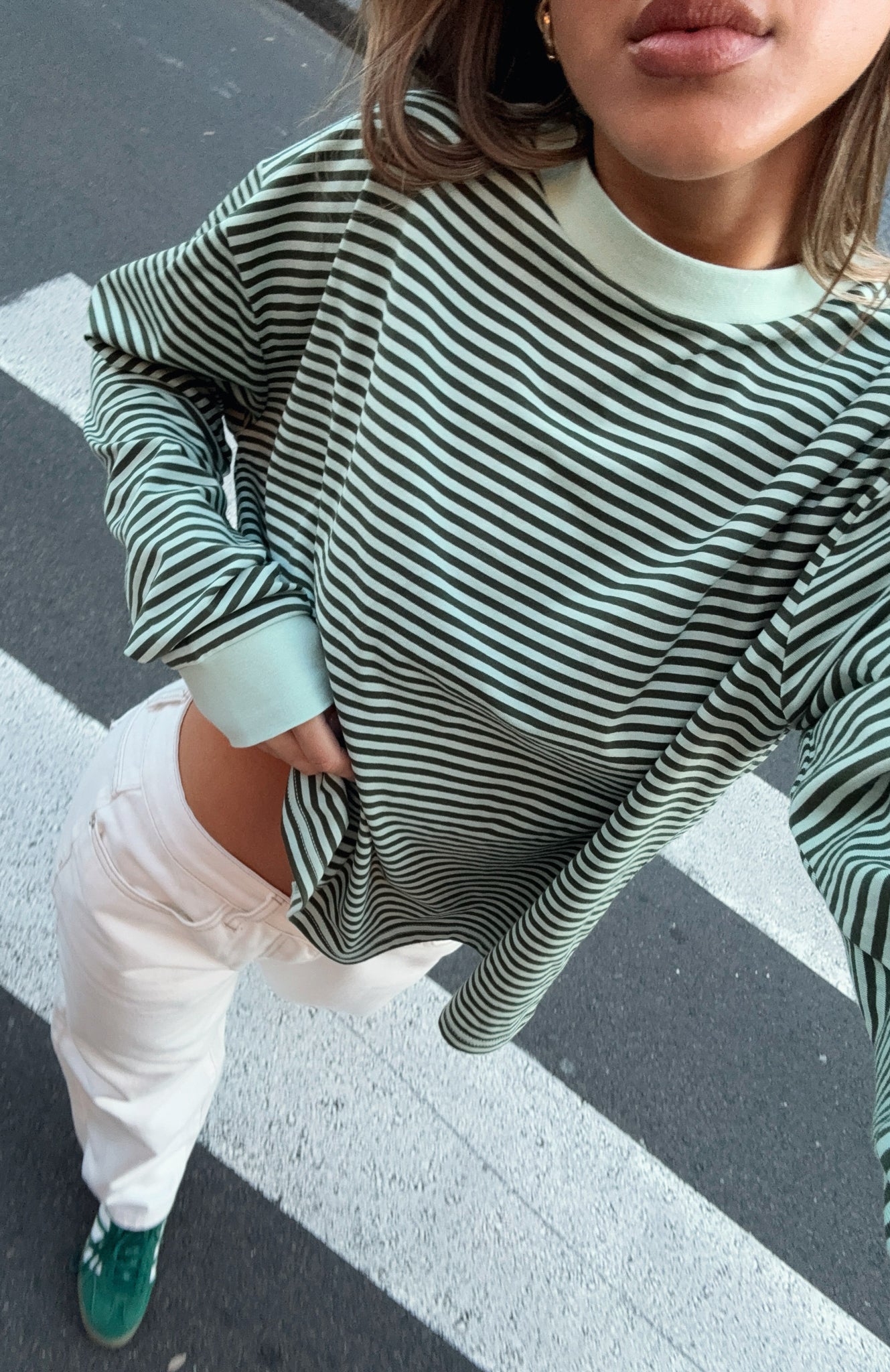 Touchdown Long Sleeve Tee Green StripeM/L
