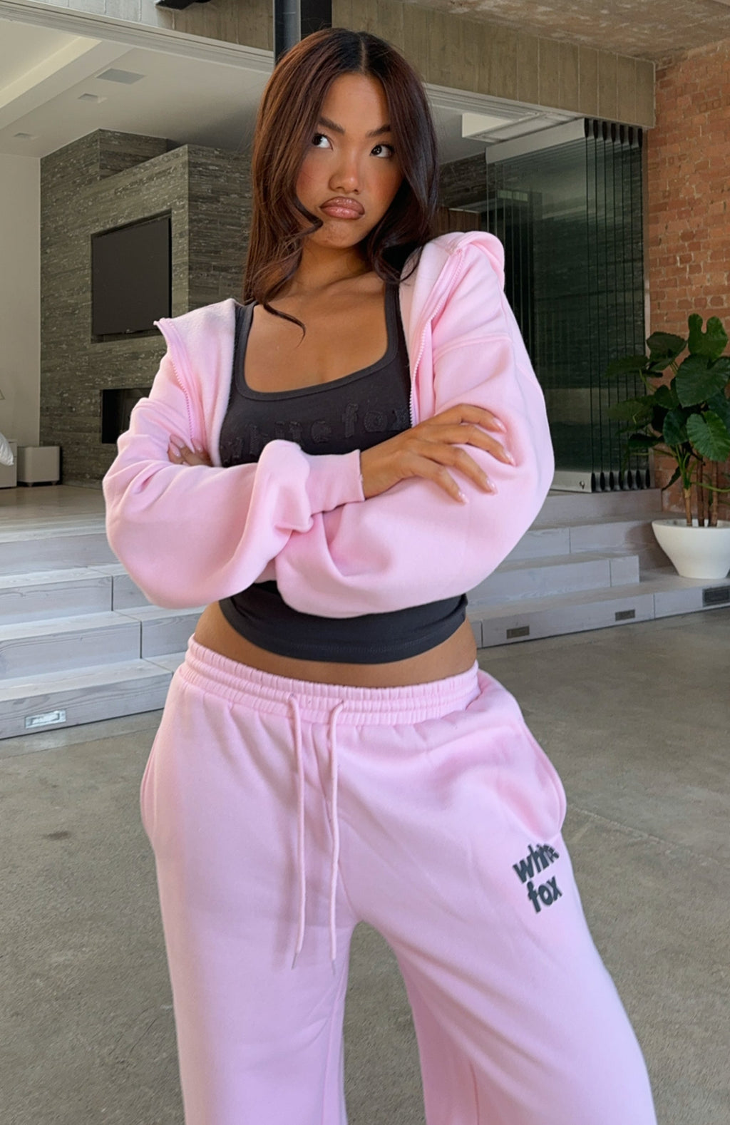 From The Archives Charli Cropped Zip Front Hoodie PinkXXS/XS
