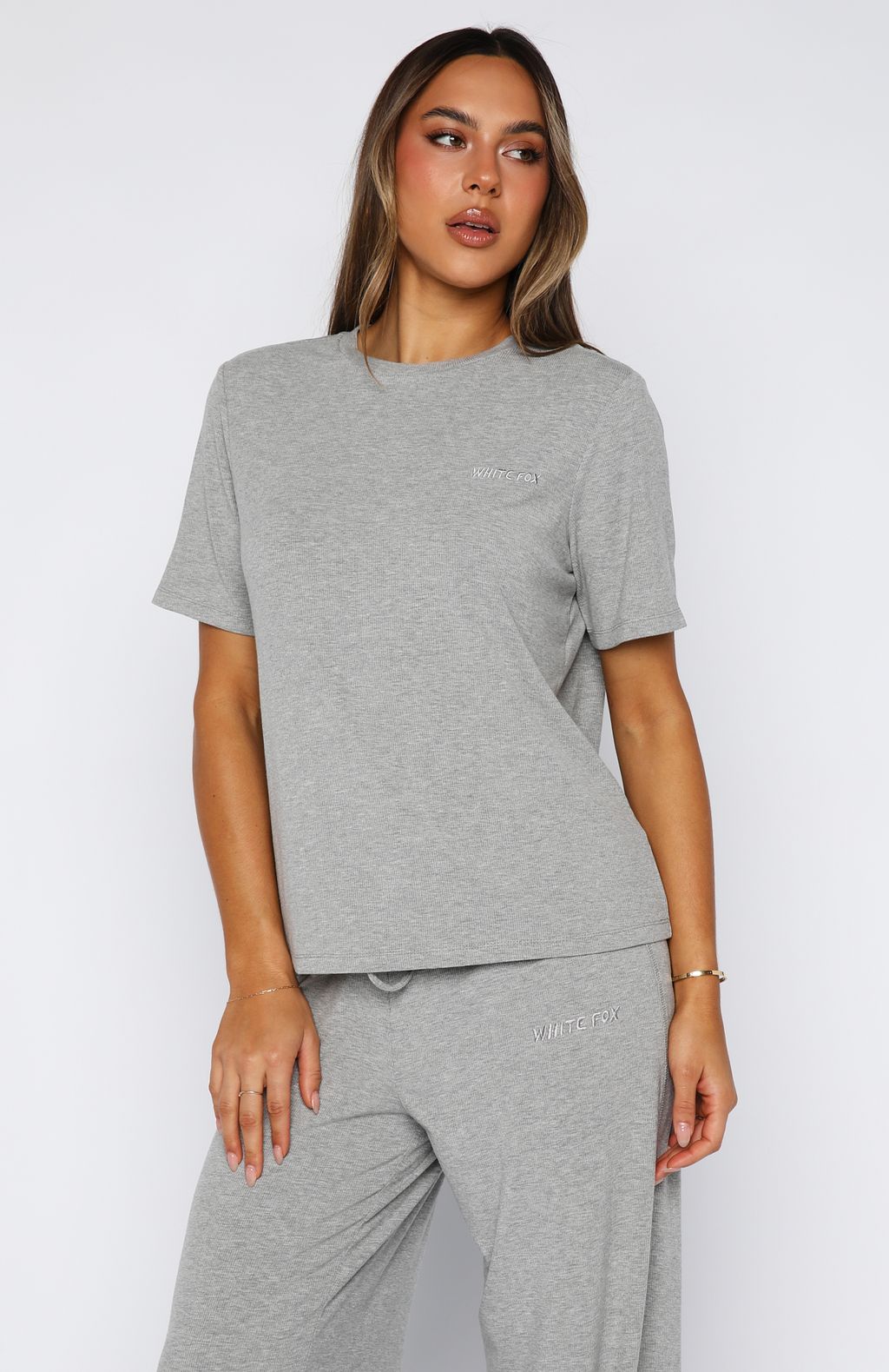 Come A Long Way Soft Lounge Ribbed Tee Grey MarleXL
