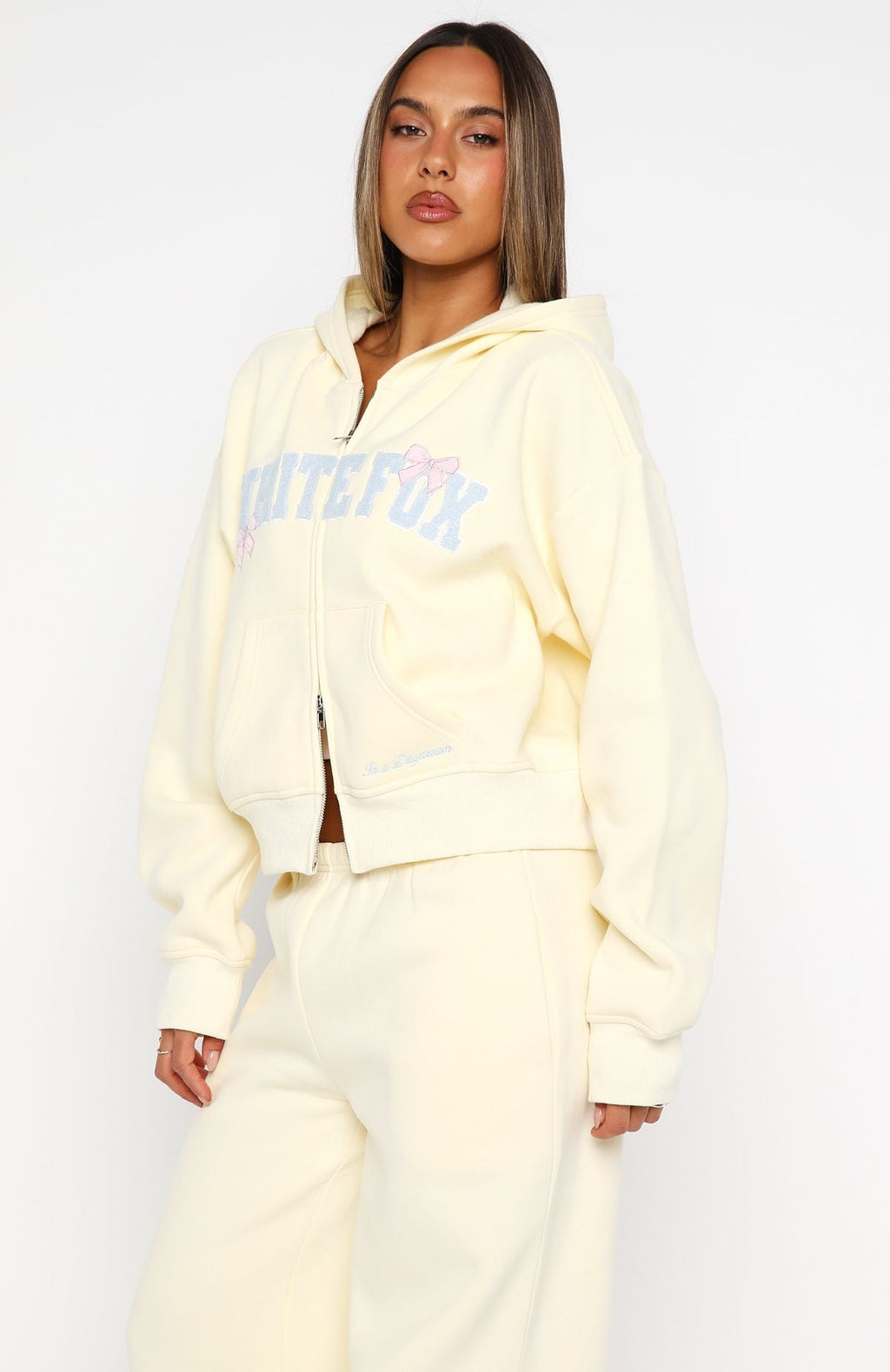 Daydreamers Madeline Boxy Zip Front Hoodie LemonXS/S