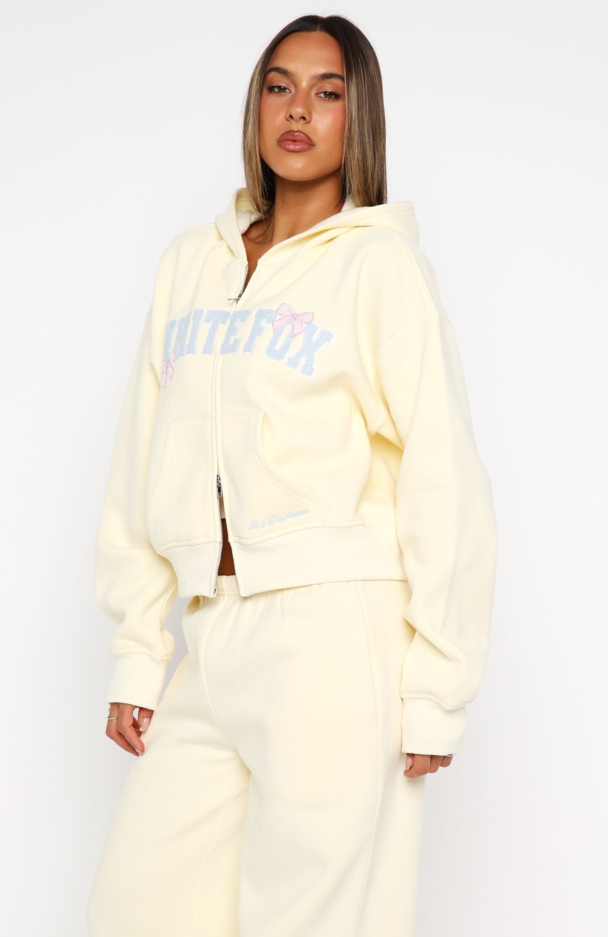 Daydreamers Madeline Boxy Zip Front Hoodie LemonXS/S
