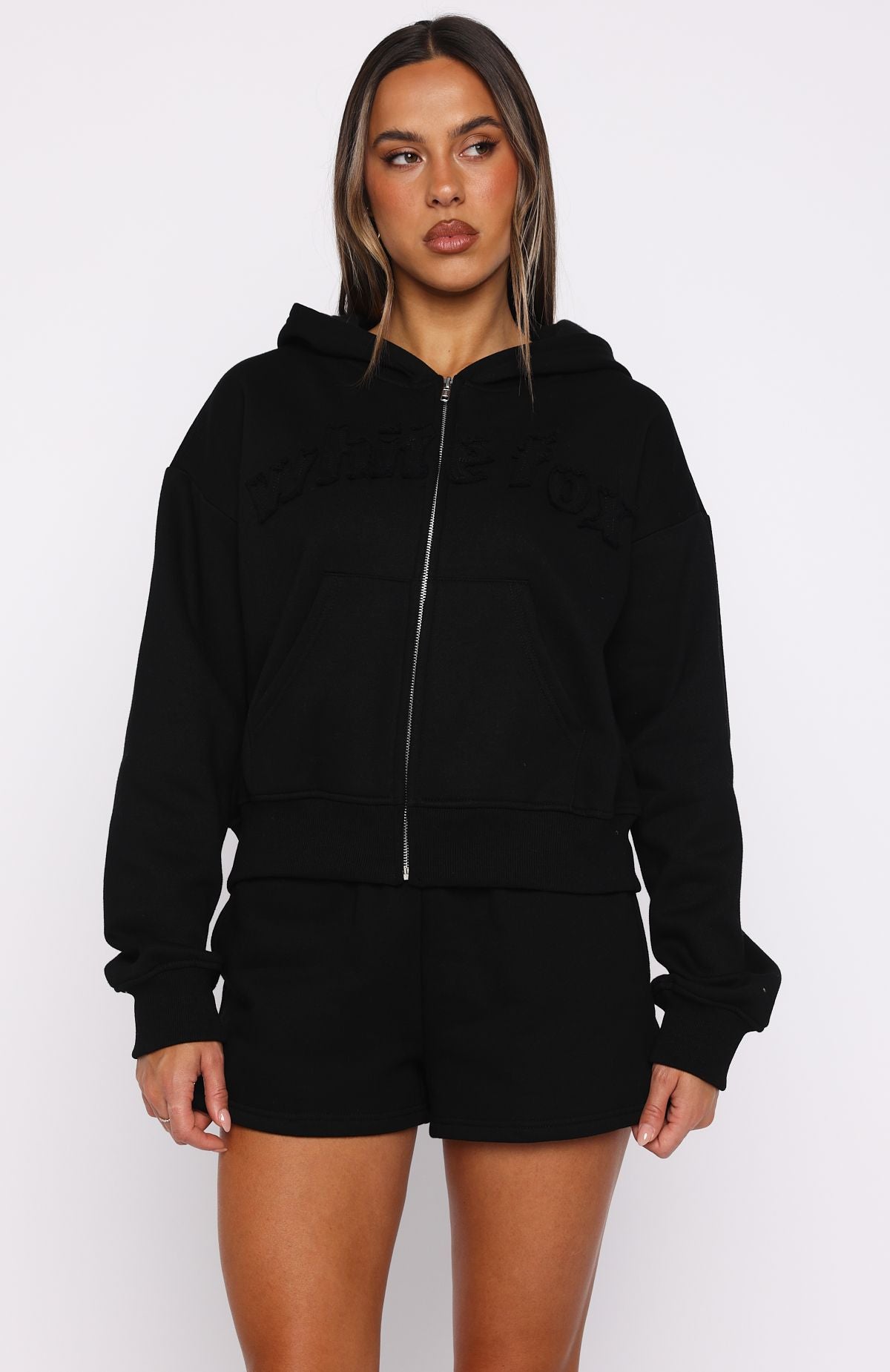 From The Archives Lexi Boxy Zip Front Hoodie BlackXXS/XS