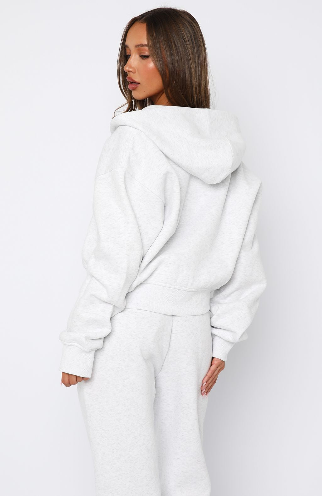 Can't Miss It Boxy Zip Front Hoodie Grey Marle\/Rose GoldM/L