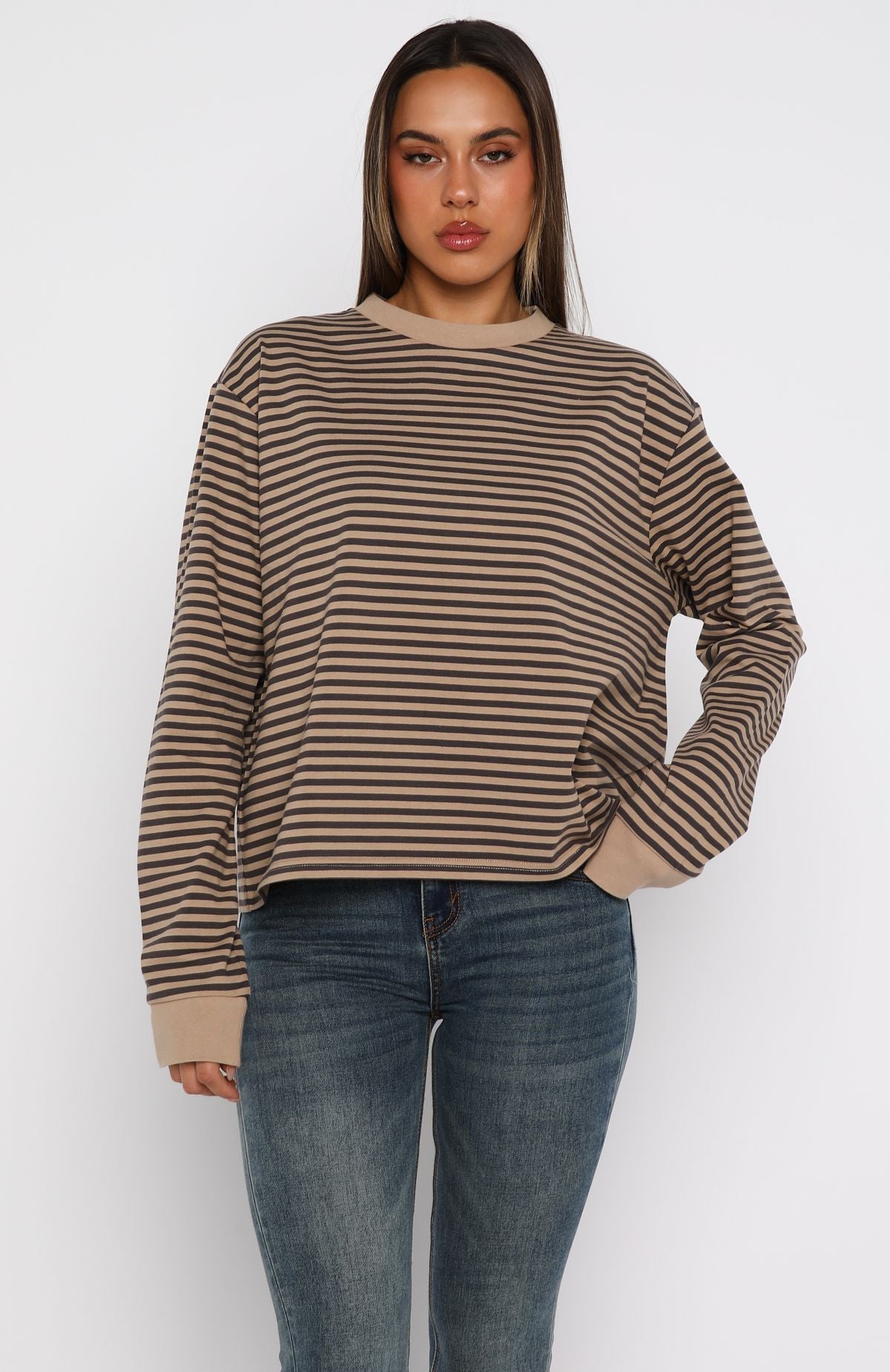 Catch The Drift Long Sleeve Tee Chocolate\/Tan StripeS/M